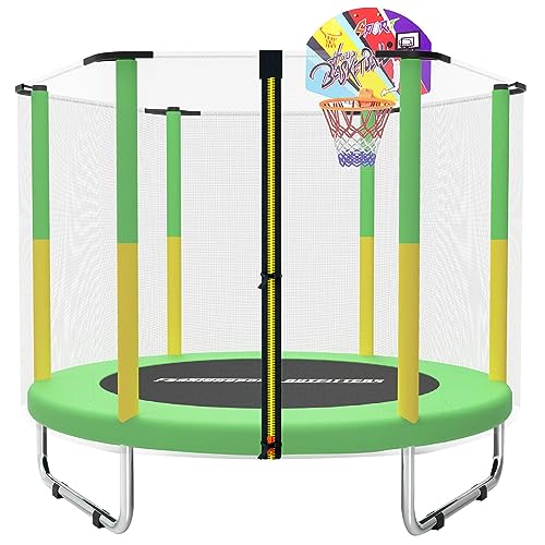 Fashionsport OUTFITTERS Trampoline with Safety Enclosure -Indoor or Outdoor Trampoline for Kids-Yellow/Green-5 feet